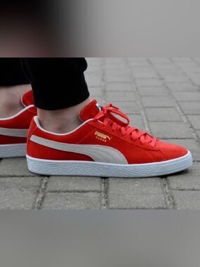 Puma “For All Time” Red Suede Sneakers with White Accents Sz 8
